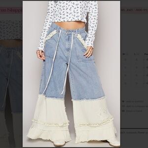 POL 💜 POL Wide Leg Twill with Double Gauze Patch Detail Pants Jeans BR57